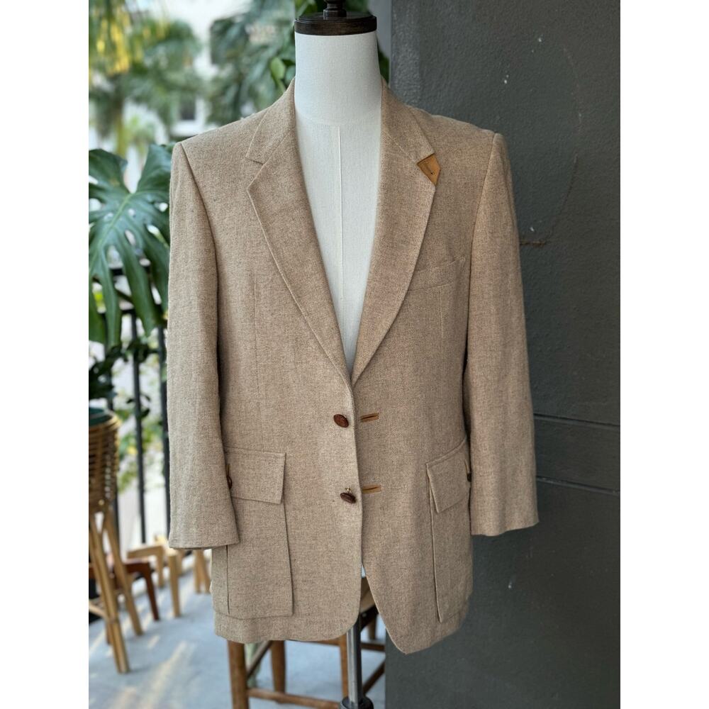 Vintage 80s Nicholas Union Made USA Men’s 40 Beige Wool Sport Coat Blazer Jacket